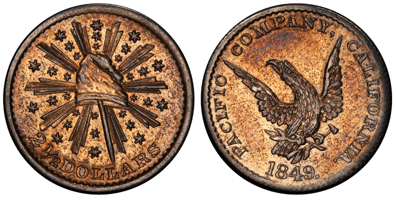 1849 P$2.50 Pacific Company Gold Quarter Eagle