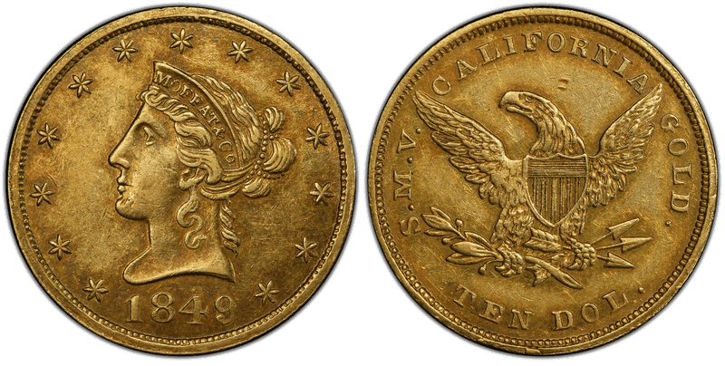 1849 Moffat & Co., "TEN DOL." Gold Eagle