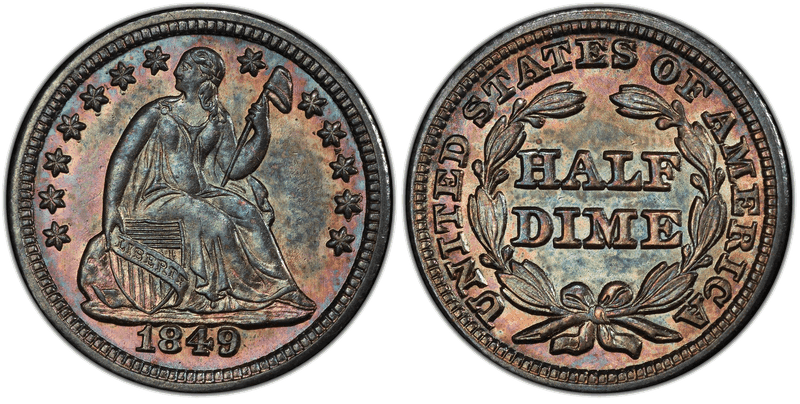 1849 Seated Liberty Half Dime - 1849/6 9 Over Widely Placed 6