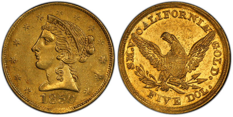 1850 Baldwin & Co. Gold Half Eagle