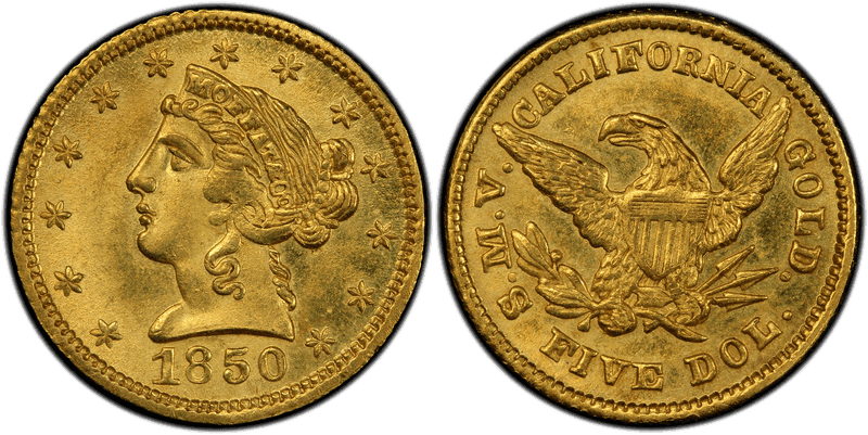 1850 Moffat & Co. Gold Half Eagle