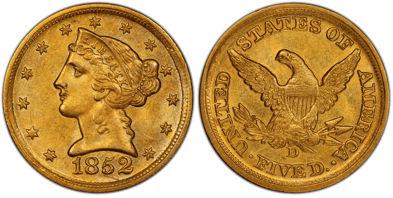 1852 (D) Liberty Head Half Eagle