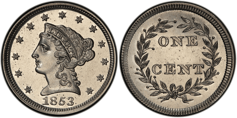 1853 Proof Cent Pattern - J-150, Thin
