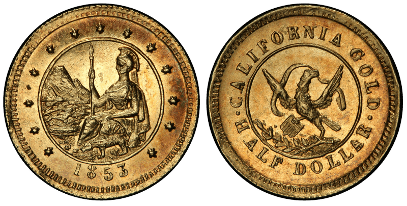 1853 Gold Half Dollar - BG-435, Arms of California