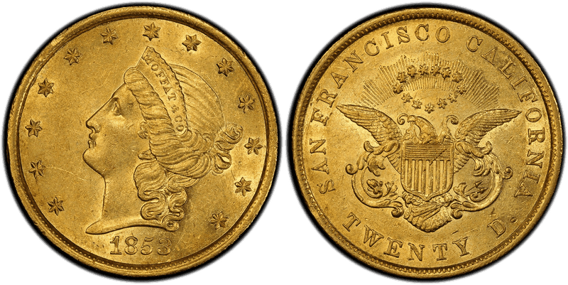 1853 Moffat & Co. Gold Double Eagle