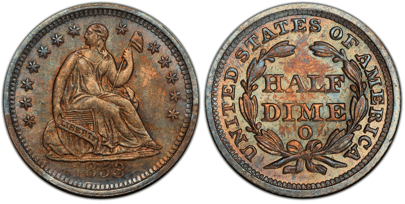 1853 (O) Seated Liberty Half Dime - No Arrows