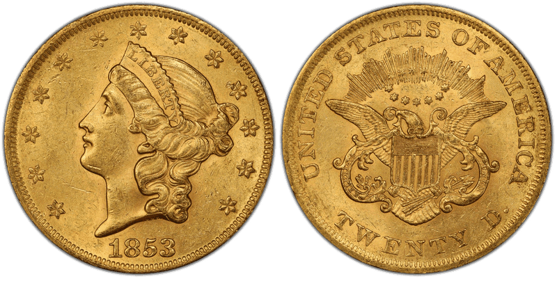 1853 Liberty Head Double Eagle - 3/2