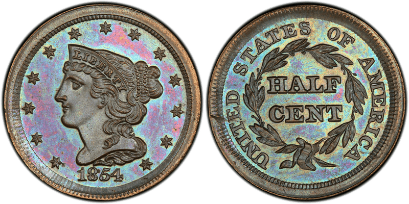 1854 Proof Braided Hair Half Cent