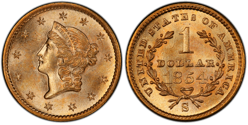 1854 (S) Liberty Gold Dollar