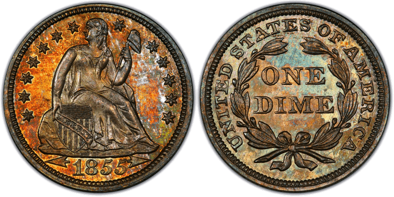 1855 Seated Liberty Dime