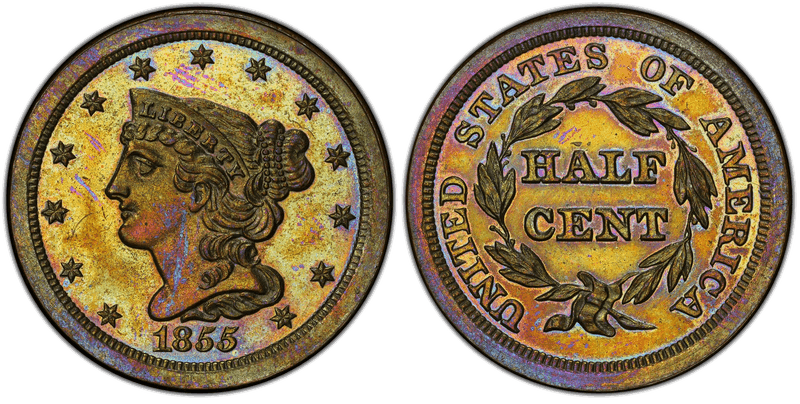 1855 Proof Braided Hair Half Cent