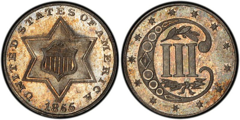 1855 Proof Silver Three Cent Piece