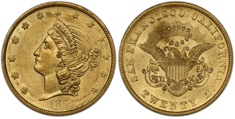 1855 Kellogg & Co. Gold Double Eagle