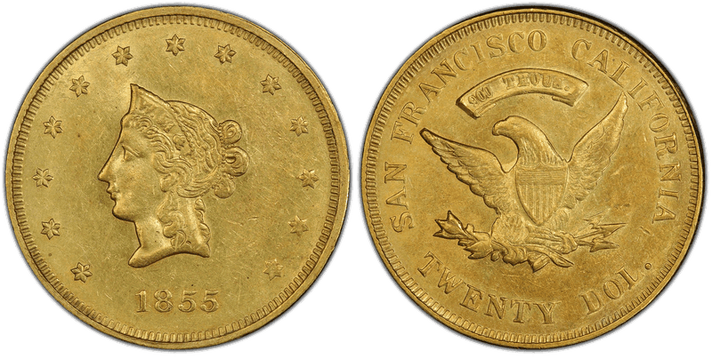 1855 Wass, Molitor & Co. Small Head Gold Double Eagle