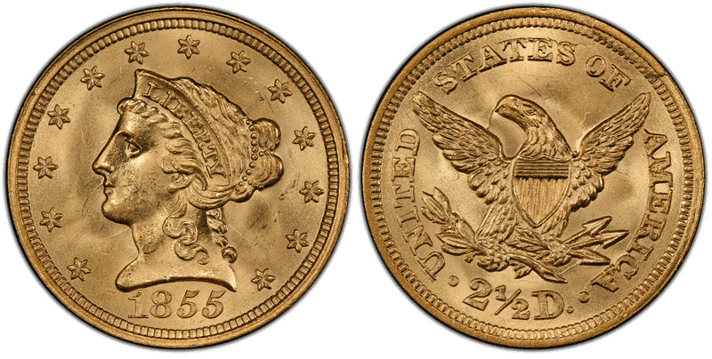 1855 Liberty Head Quarter Eagle