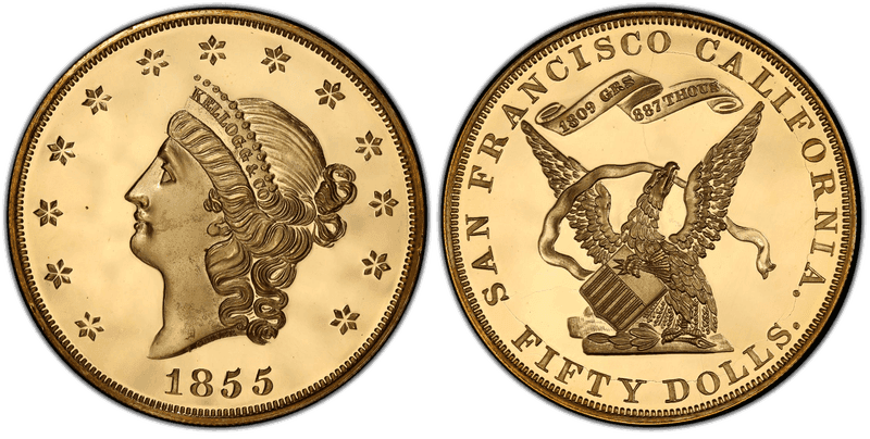 1855 Proof California Gold $50 - 1855' $50 Kellogg - Original Dies Restrike S.S. Central America