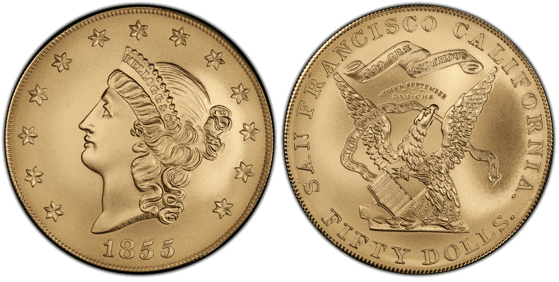 1855 California Gold $50 - 1855' $50 Kellogg, Comm Restrike S.S. Central America