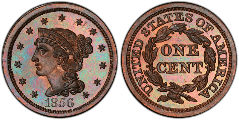 1856 Braided Hair Coronet Head Cent Base