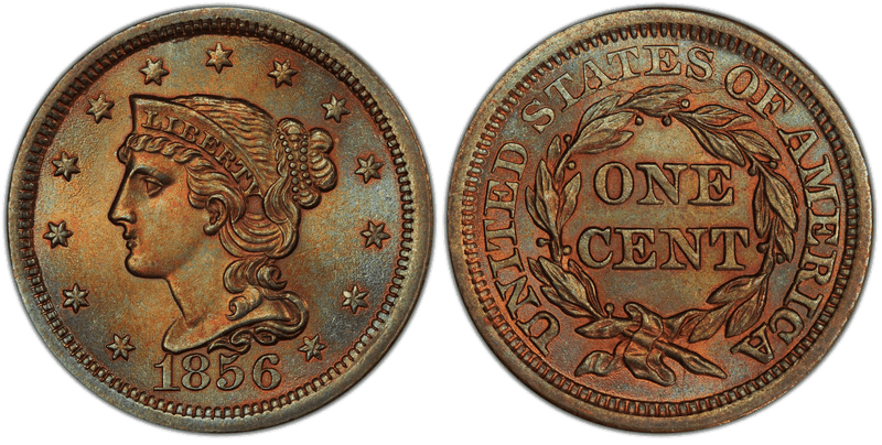 1856 Braided Hair Coronet Head Cent - Upright 5