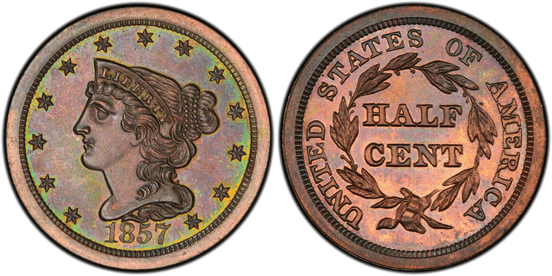1857 Proof Braided Hair Half Cent