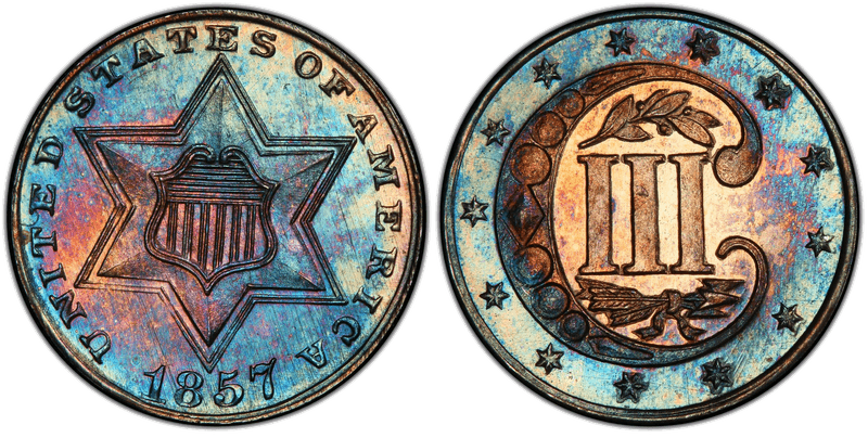 1857 Proof Silver Three Cent Piece