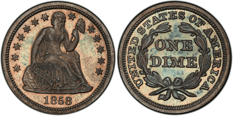 1858 Proof Seated Liberty Dime