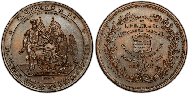 1858 Token Miller Ky-25 Copper H. Miller & Co.