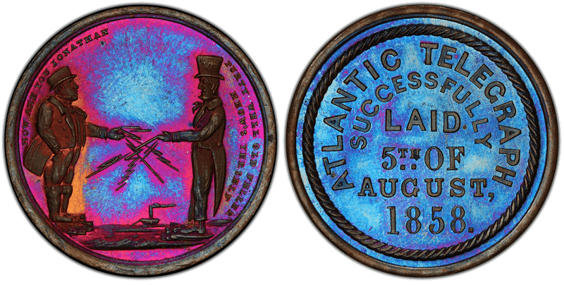 1858 Token Miller NY-493A Copper, Lovett Atlantic Telegraph Laid