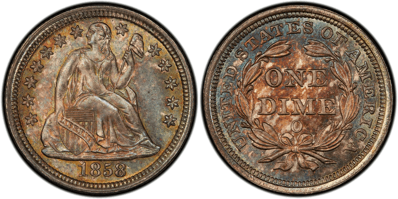 1858 Seated Liberty Dime
