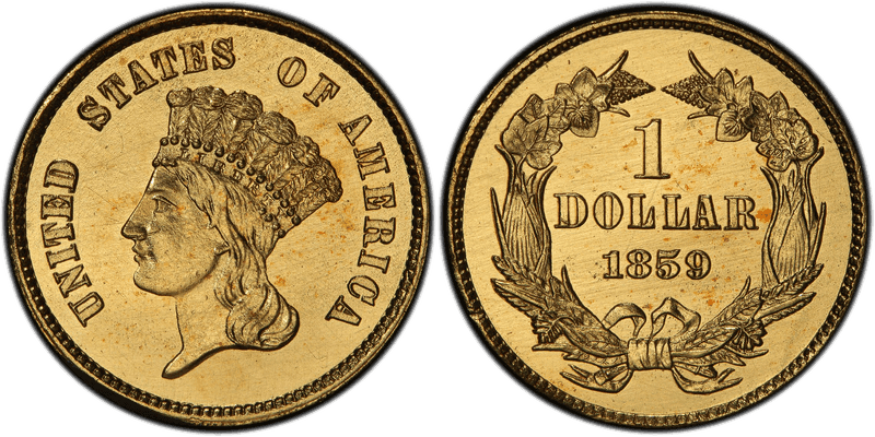 1859 Proof Dollar Pattern - J-256, Gilt