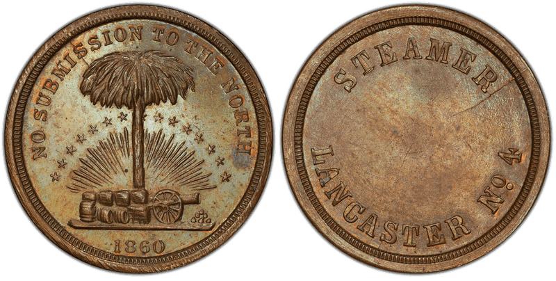 (1860) Copper Civil War Store Card F-165FXA-9a, Steamer Lancaster, Cincinnati OH