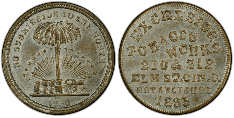 1860 Token F-165GI-10ipl White Metal PE Excelsior Tobacco Works OH