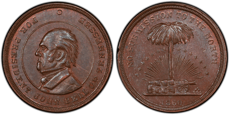 (1860) Copper Civil War Patriotic Token F-509/514a, Bell-Wealth of the South