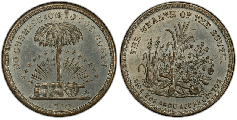 (1860) Silvered Civil War Patriotic Token F-511/514b, Wealth of the South