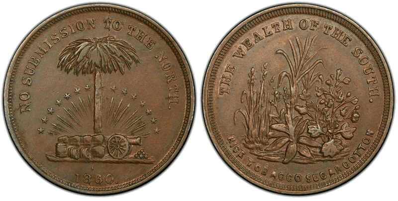 (1860) Copper Civil War Patriotic Token F-511/516a, The Wealth of the South