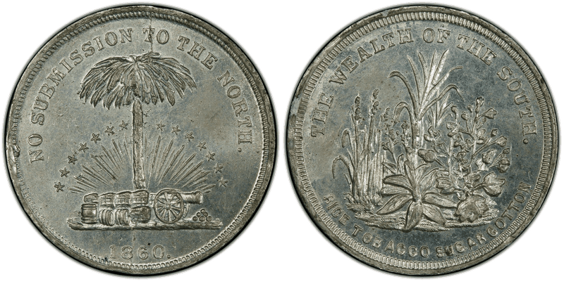 (1860) White Metal Civil War Patriotic Token F-511/516e, The Wealth of the South