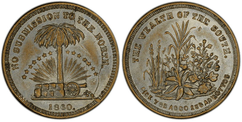(1860) Zinc-Plated Brass Civil War Patriotic Token F-511/516i, The Wealth of the South