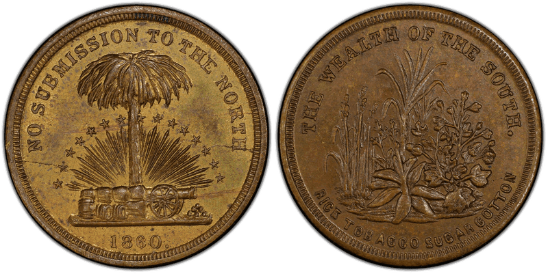 (1860) Civil War Patriotic Token F-511/517b, The Wealth of the South