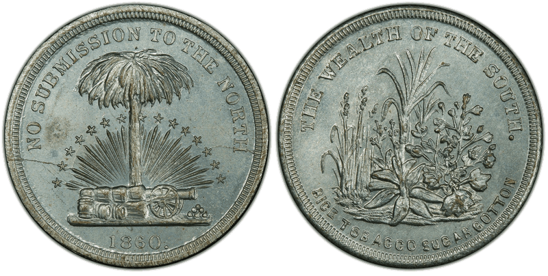 (1860) Zinc Civil War Patriotic Token F-511/517i, The Wealth of the South
