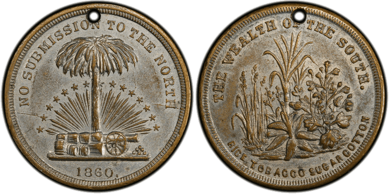 (1860) Tin Civil War Patriotic Token F-511/517ipb, Plated The Wealth of the South
