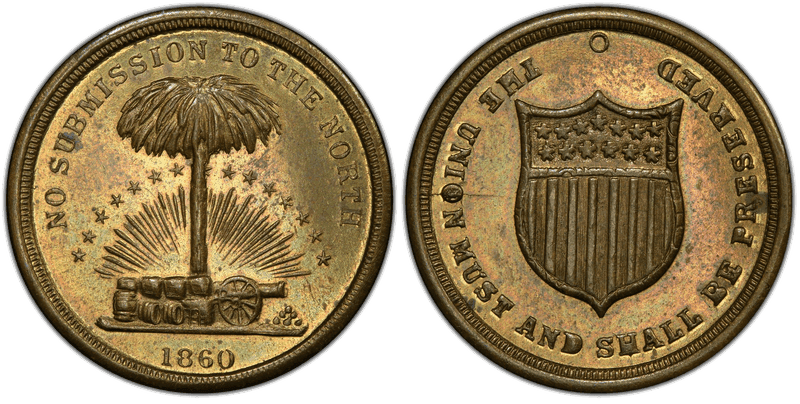 (1860) Brass Civil War Patriotic Token F-512/514b, No Submission to the North