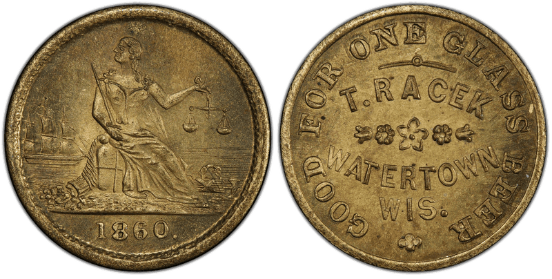 1860 Token F-920L-2b Brass PE T. Racek WI