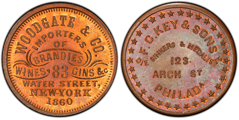1860 Token Miller NY-987 Copper Woodgate & Co., F.C. Key NY
