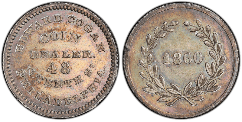 1860 Token Miller Pa-90D Silvered White Metal Edward Cogan