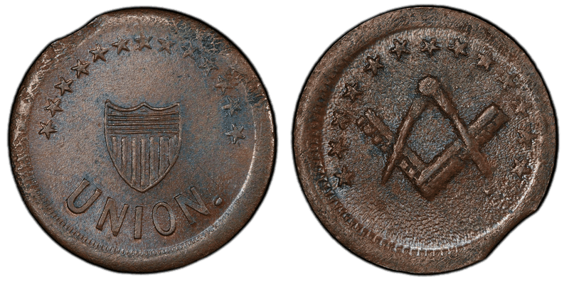 (1860) Civil War Patriotic Token F-251/345a, Masonic