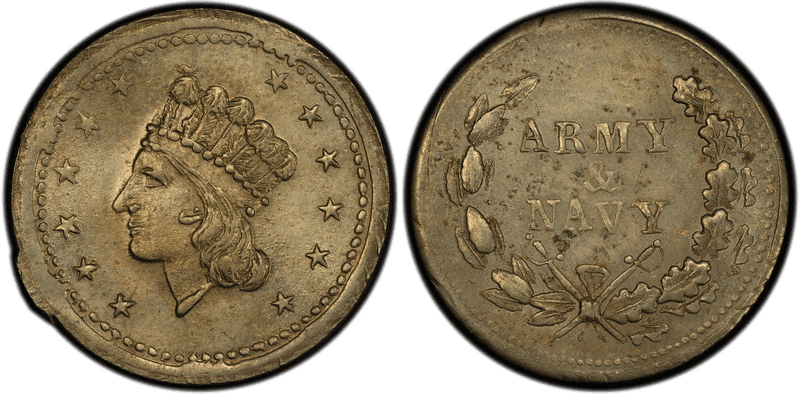 (1860) German-Silver Civil War Patriotic Token F-54/296j, Army & Navy
