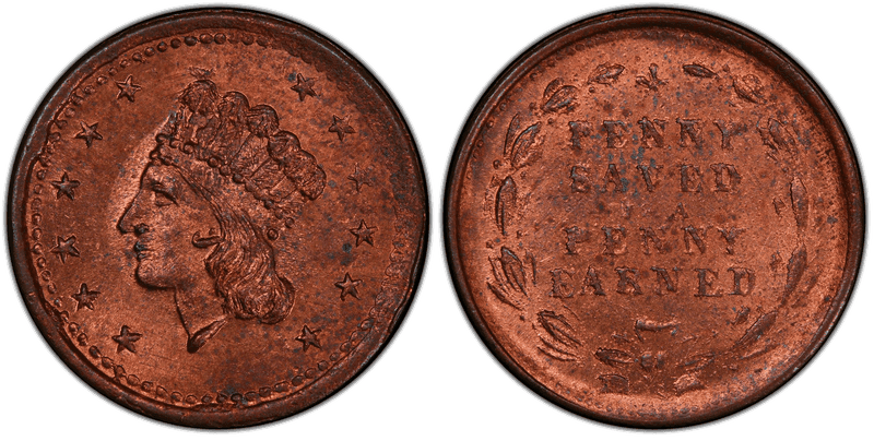(1860) Civil War Patriotic Token F-54/430a, Penny Saved