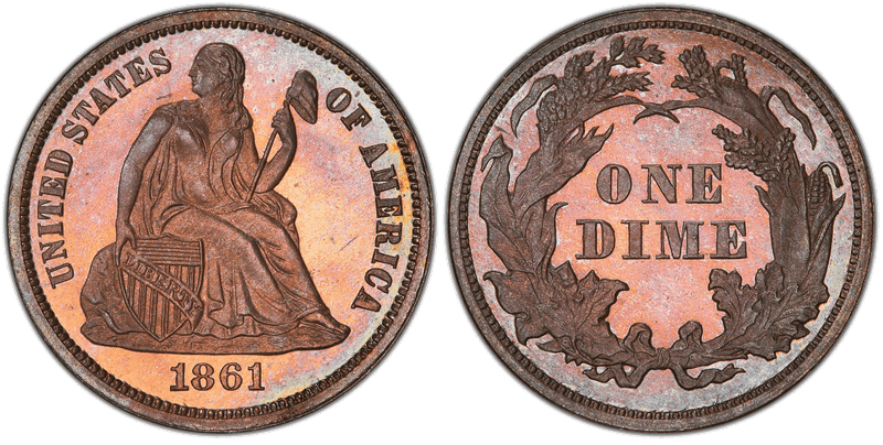 1861 Proof Seated Liberty Dime