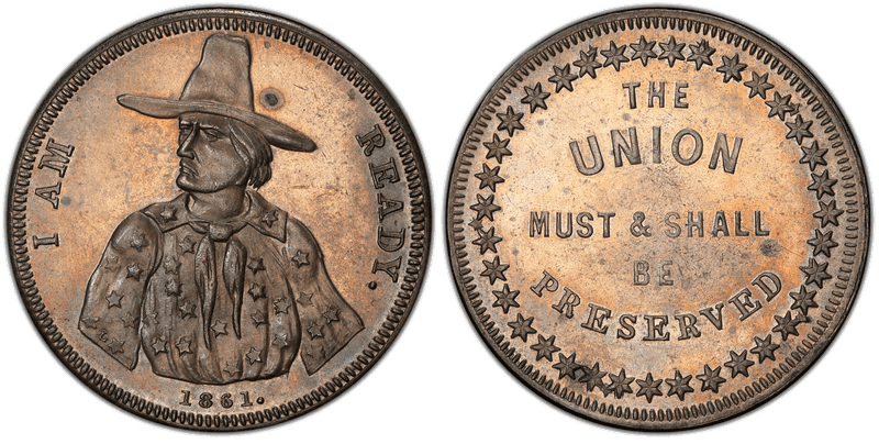 (1861) Silvered Civil War Patriotic Token F-147/227, I Am Ready