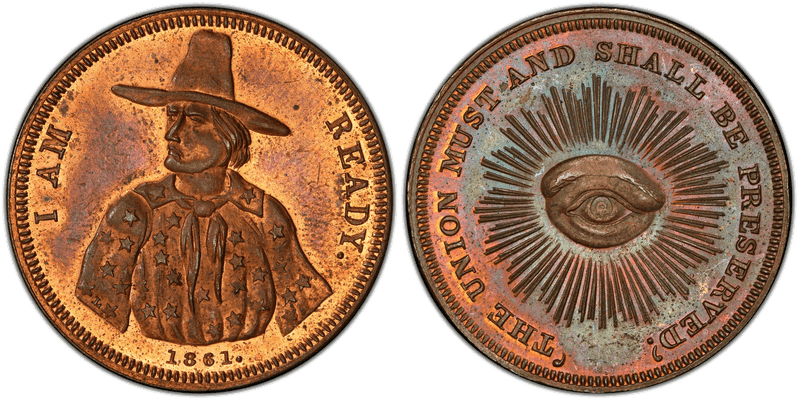 (1861) Copper Civil War Patriotic Token F-147/228a, I Am Ready